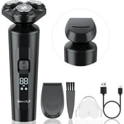 SweetLF Electric Shaver for Men, 2 in 1 Cordless Rechargeable Electric Razor with Beard Trimmer, IPX7 Waterproof, Black