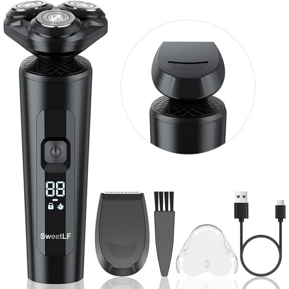 SweetLF Electric Shaver for Men, 2 in 1 Cordless Rechargeable Electric Razor with Beard Trimmer, IPX7 Waterproof, Black