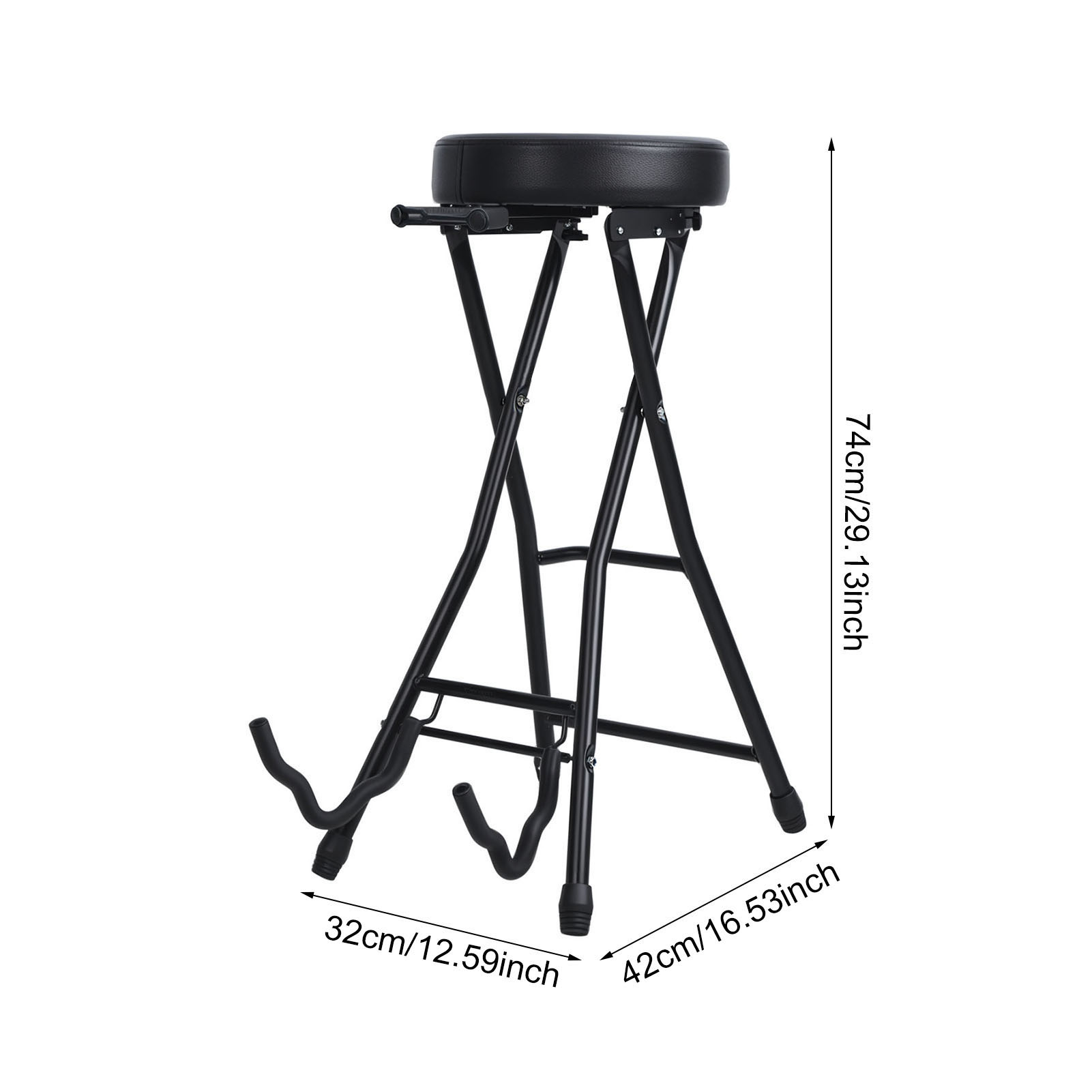 Koiauber Guitar Stool with Padded Seat,Collapsible Chair with Guitar Stand,Retractable Hook,Adult Portable Folding Stool