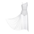 thumbnail image 4 of Sinleey Robe de Danse Lyrique Fendue en Maille Transparente Costume de Danse Moderne Blanc S, 4 of 7