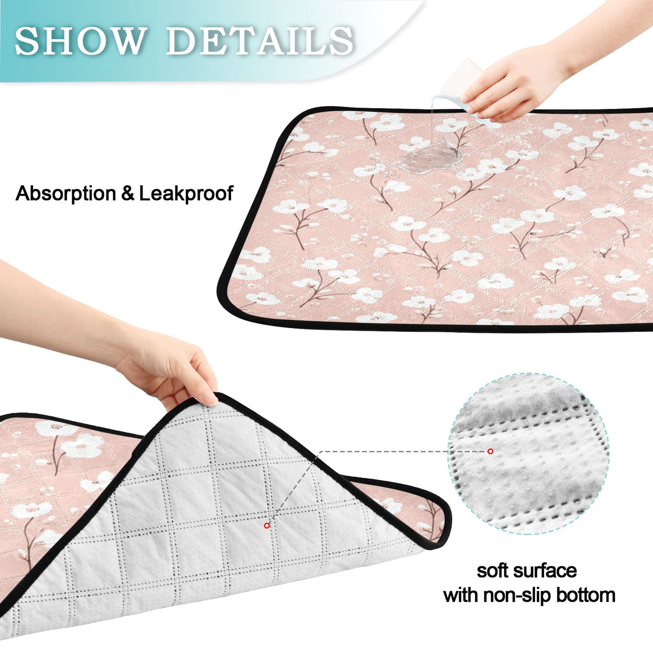 Qxltty Pattern with Small White Flowers on Pink Background Cat litter Pads Pet Set of 3 Diaper Mats Center Anti-leakage Layer Absorbent Soft and Comfortable