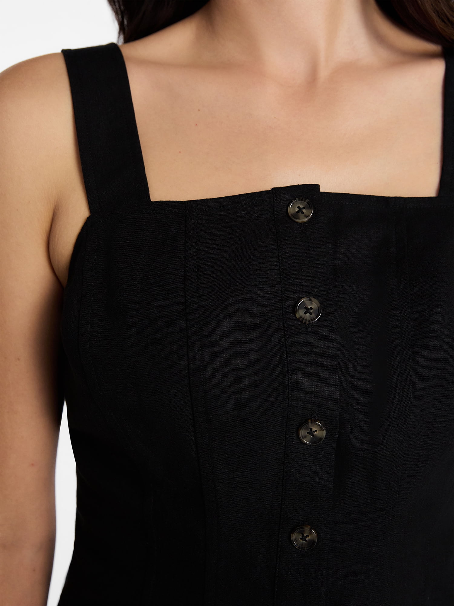 Time and Tru Women's Linen Blend Button Front Tank Top with Adjustable Straps, Sizes XS-XXXL
