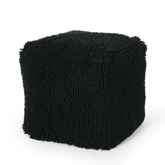 GDF Studio Statham Modern Microfiber Chenille Cube Pouf, Charcoal