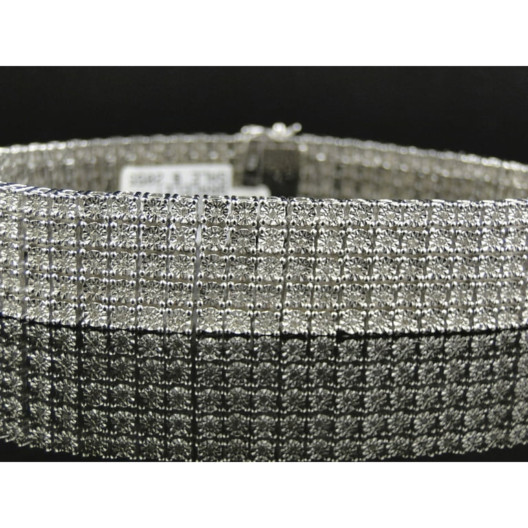 Row Diamond Inch Bracelet Finished in White Gold Finish