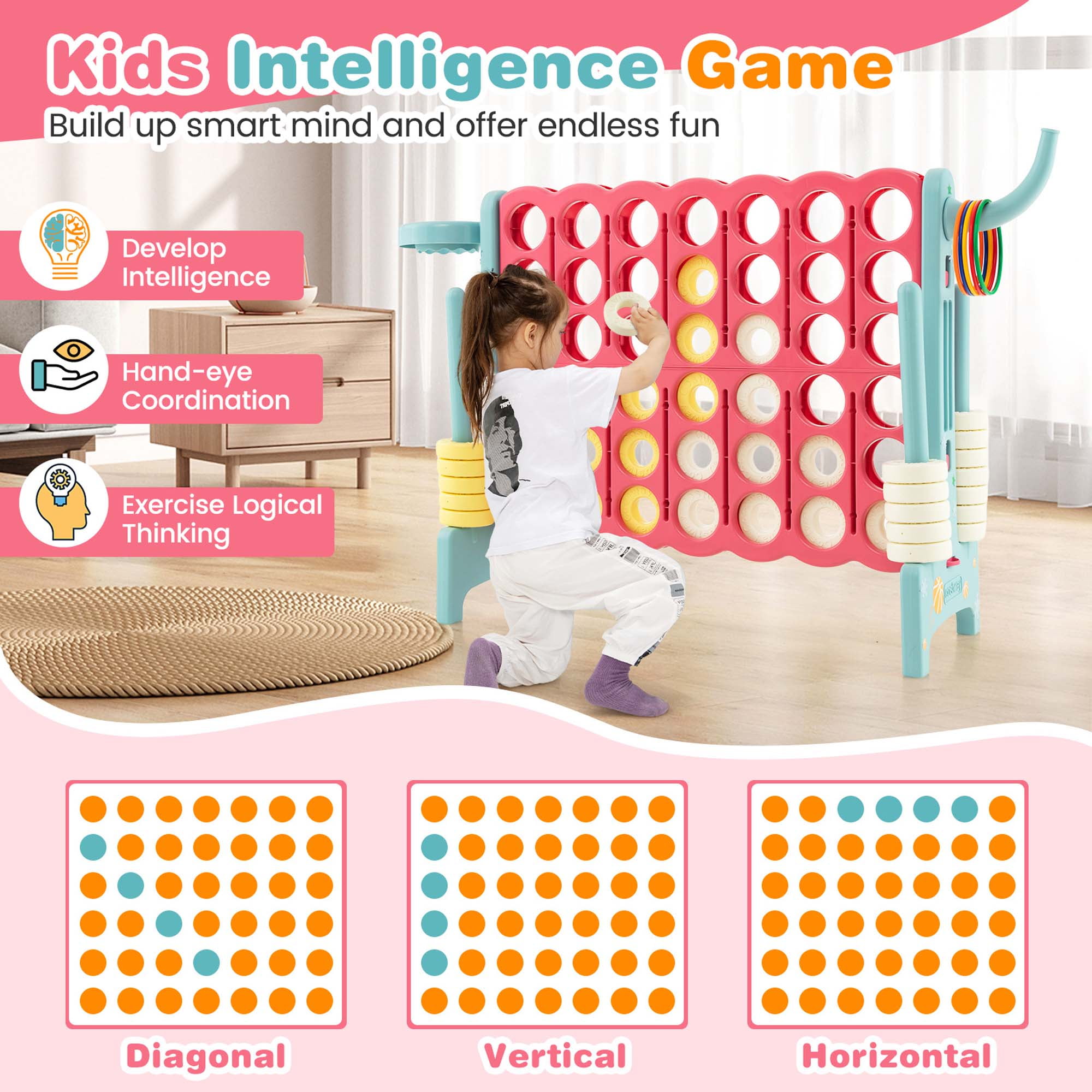 Costway Jumbo 4-to-Score 4 in A Row Giant Game Set with Stickers for Kids Adults Family Fun Red & Blue