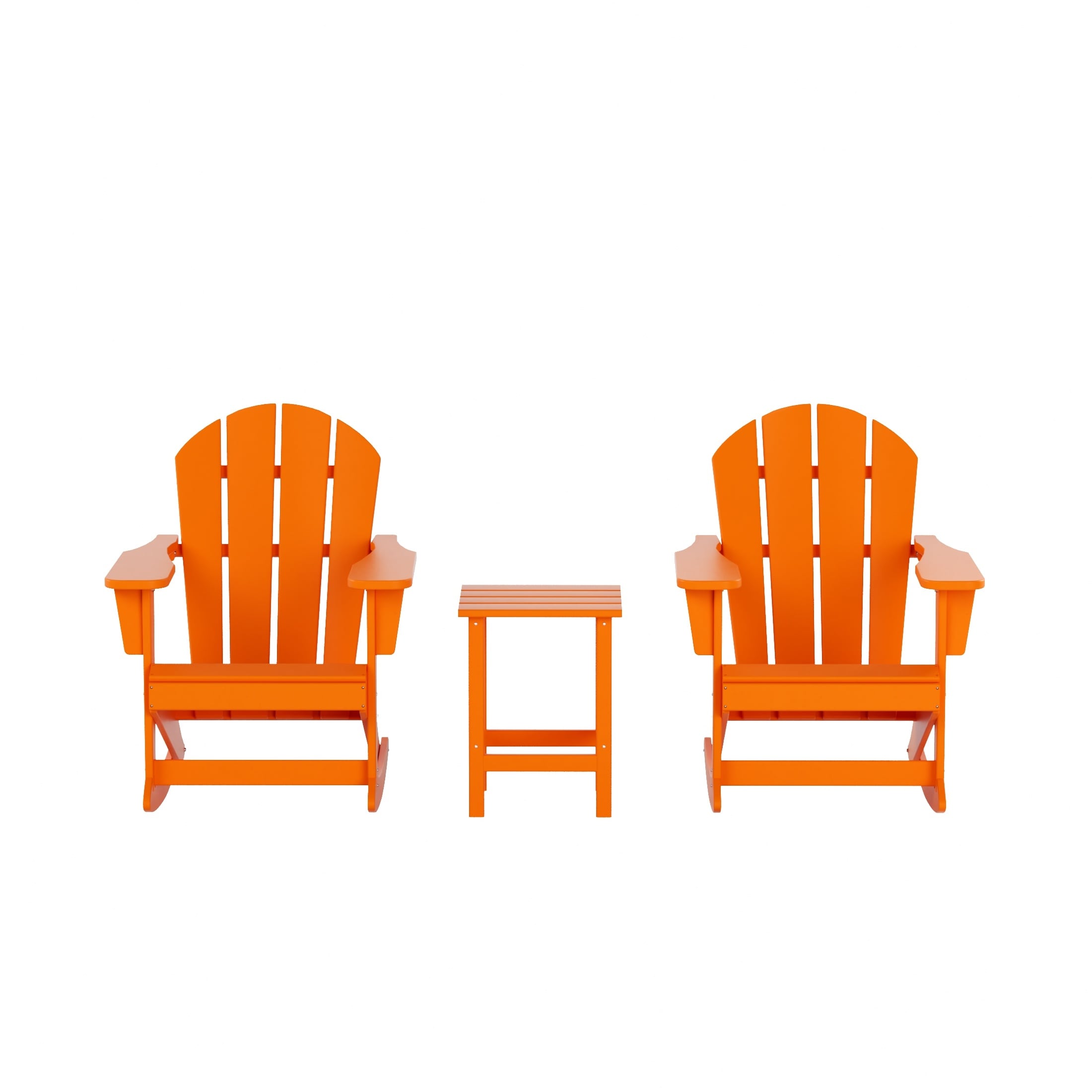 Polytrends  Laguna 3-Piece Poly Adirondack Rocking Chairs and Side Table Set Orange