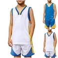 thumbnail image 2 of Qingpeng Boys Athletic Quick Dry Breathable Sleeveless V Neck Jersey Elastic Waist Shorts Matching Outfit Set for Kids, 2 of 6