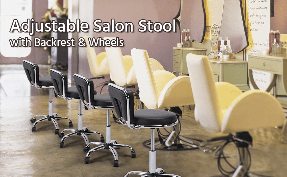 Alden Design Adjustable Mid-back Salon Stool with Wheels for Manicure Massage Spa, Black