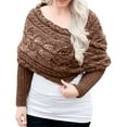 thumbnail image 2 of Riforla Women's Fashion Casual Solid Color Crochet Openwork Thick Double Sleeve Shawl Scarf Sweater Wrap for Autumn Winter Outdoor Coffee, 2 of 9