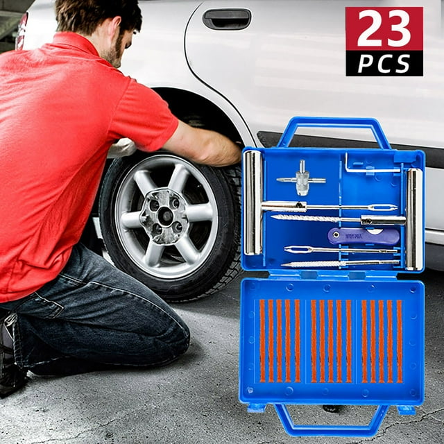 Car Motorcycle Tire Repair Kit 23/28pcs, Emergency Tire Fix Tools, Portable Tire Patch Repair Kit, Quick Tire Leak Repair, Roadside Vehicle Essential, Car and Motorcycle Use