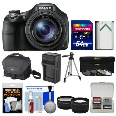 Sony Cyber-Shot DSC-HX400V Wi-Fi Digital Camera with 64GB Card + Case + Battery & Charger + Tripod + Tele/Wide Lenses + Filters
