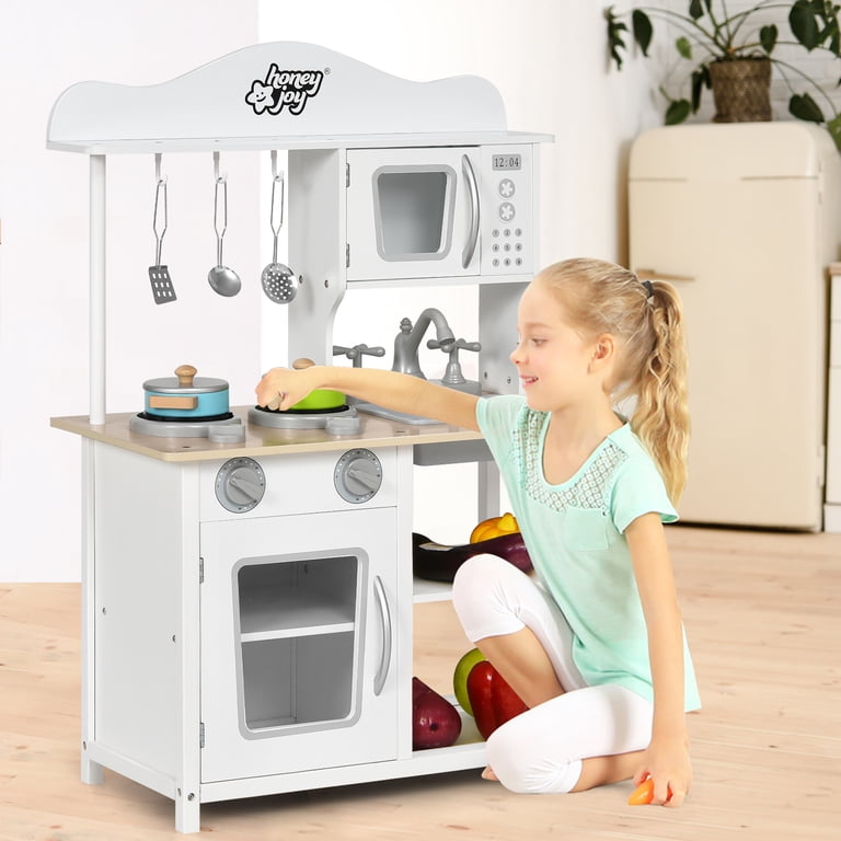 INFANS Kids Kitchen Playset, Toddler Wooden Pretend Cooking Set With R