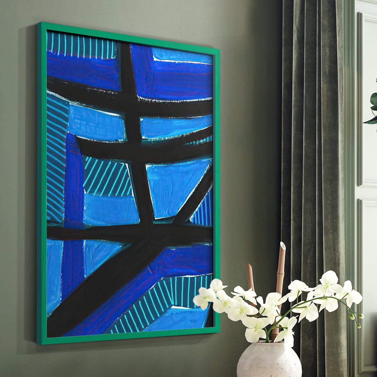 Involved Blues I Framed Print in Green Solid Wood Framed Print No Nail Hanging