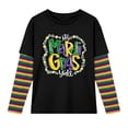 thumbnail image 2 of Unisex Kids Mardi Gras Shirts Boys Girls Striped Long Sleeve Shirt Funny Graphic Tee Tops Spring Summer Fashion Clothes Black 11-12 Years, 2 of 5