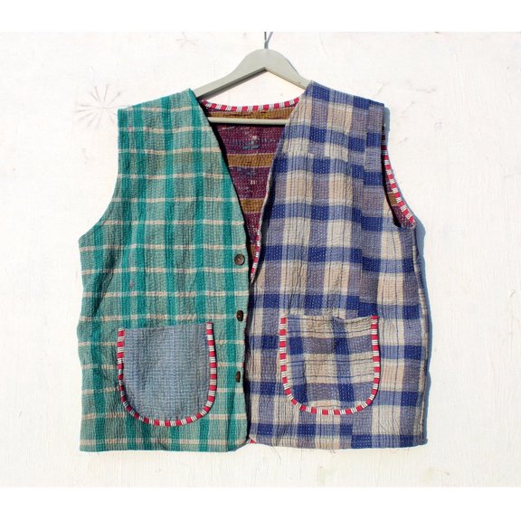 Handcrafted Kantha Sleeveless Women's Jacket Bohemian Style Vintage Upper Wear Hippie Patchwork Coat For Everyday Wear