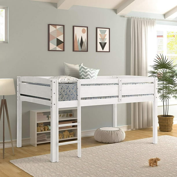 Kids Loft Bed With Ladder And Guard Rail Urhomepro Heavy Duty Wooden Bunk Bed Low Loft
