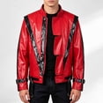thumbnail image 5 of Mens Halloween Jackets Faux Leather Motorcycle Contrast Full Zipper Stand Up Collar Fashion Jacket Red L, 5 of 7