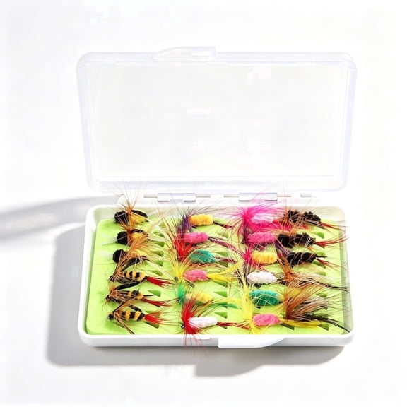 24Pcs Fly Fishing Lures Kit, Dry & Wet Flies with Storage Box, Assortment for Trout, Bass, Salmon, Beginner-Friendly