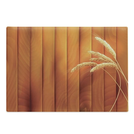 

Harvest Cutting Board Wheat Spikes on Wooden Planks Life in the Countryside Themed Agriculture Print Decorative Tempered Glass Cutting and Serving Board Large Size Orange Yellow by Ambesonne
