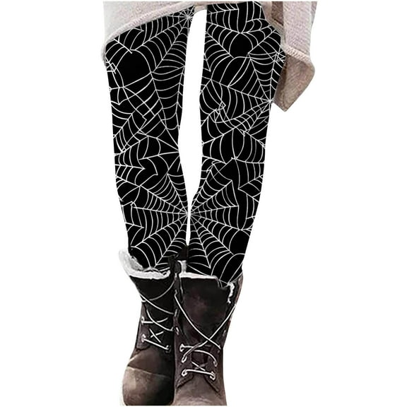 Halloween Print Leggings for Women Skinny Elastic High Waist Athletic Pants Stretchy Long Graphic Yoga Gym Tights, Black, L