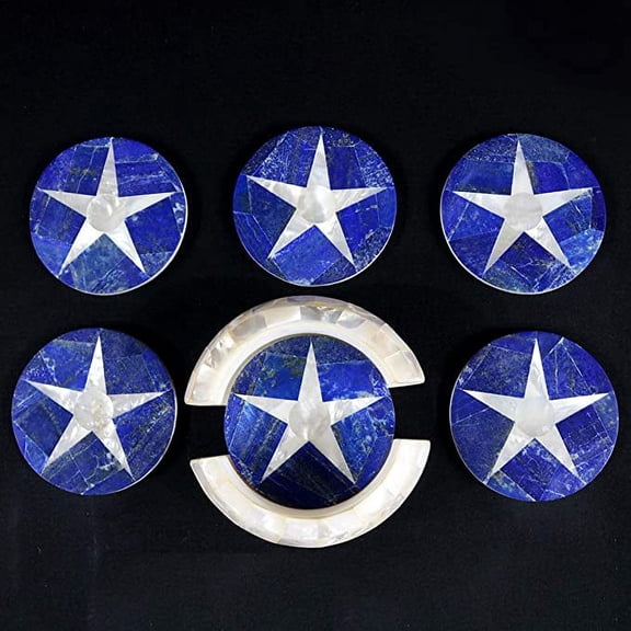 Marble lapis Stone Coasters with Star Design, Handmade Inlay Art Random Gifts