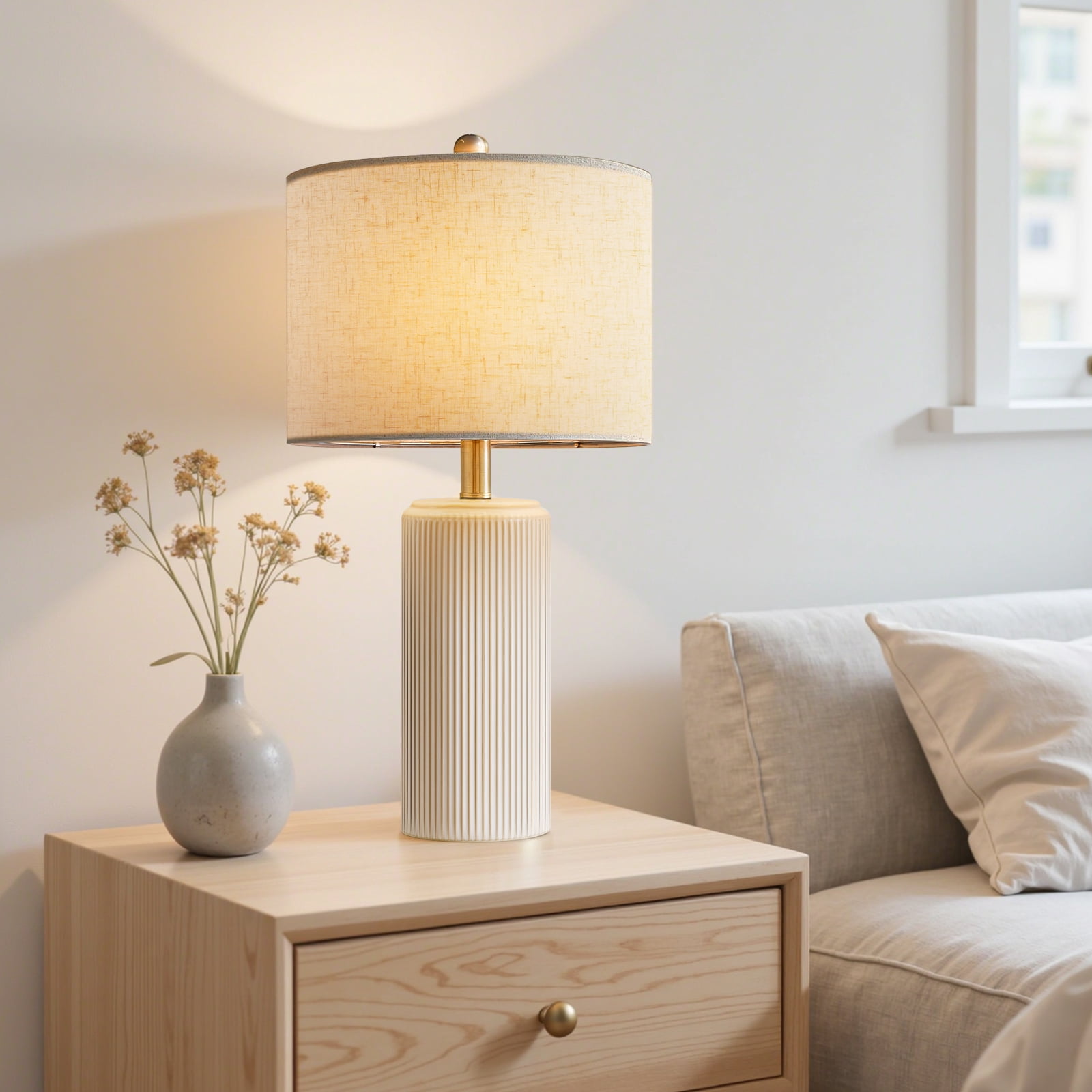 23" Ceramic Table Lamp Set of 2, 3-Level Dimmable Farmhouse Bedside Lamps for Bedroom, Nightstand Lamps for Living Room, LED Bulb Included
