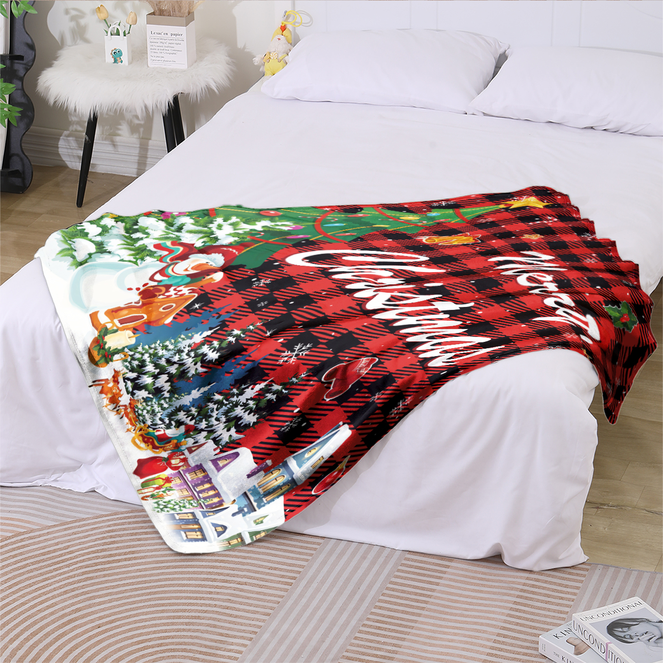 YELEE Meaningful Gifts for Christmas Snowman Christmas Tree Checkered Print Blanket Softness Thorw Unique Present for Xmas Family Party 50"x60"