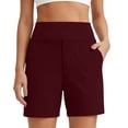 thumbnail image 2 of Miluxas Stretch Athletic Shorts for Women Solid High Waist Tummt Control Yoga Bermuda Shorts Outdoor Quick Dry Casual Workout Shorts with Pockets Wine, 2 of 8