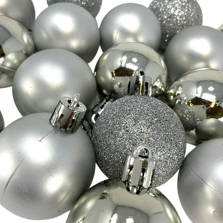 1.5 Inch Shiny, Matte and Glitter Silver Christmas Ball Ornaments 20 Piece Set