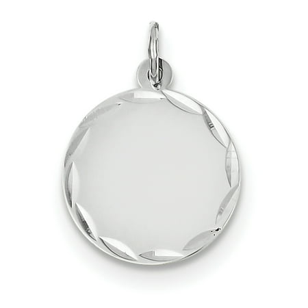 14k White Gold Etched .018 Gauge Engraveable Round Disc Pendant Charm Necklace Pearl Engravable