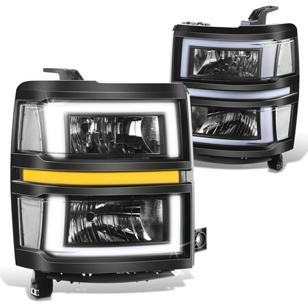 DNA Motoring 3D LED DRL Sequential Headlights for 14-15 Chevy Silverado 1500, Black/Clear