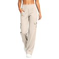 thumbnail image 2 of Women's Yoga Pants with 6 Cargo Pockets Wide Leg Cargo Pants Stretchy Soft Fabric Slim Fit, Pull On, Tummy Control Leggings, Wide Leg, Skinny, Comfort, Hiking Beige XL, 2 of 9