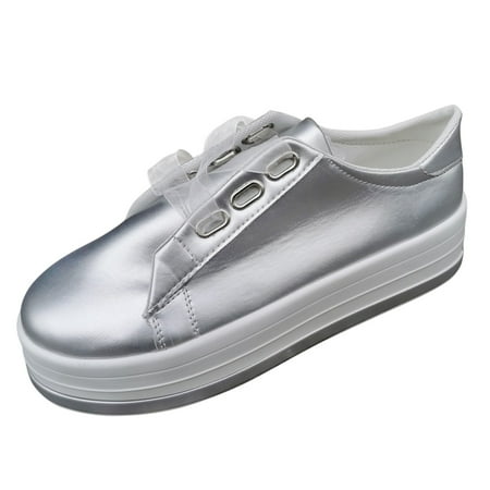 

SEMIMAY Color Round Strap Toe Women s Shoes Leather Casual Solid Fashion Platform Women s casual shoes
