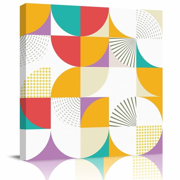 Framed Canvas Wall Art for Living Room Modern Geometric Wall Decor, Abstract Mid Century Aesthetic Paintings for Bedroom Office Kitchen Bathroom, Ready to Hang Artwork Wall Pictures 8x8 Inch
