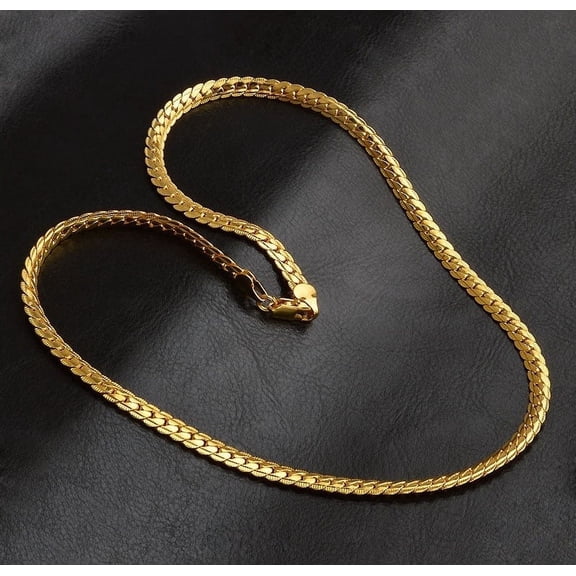 Prima Jewelries 18K Yellow Gold-Plated 20-Inches Snake Herringbone 5mm Wide Italian Design Unisex Chain Necklace Gift