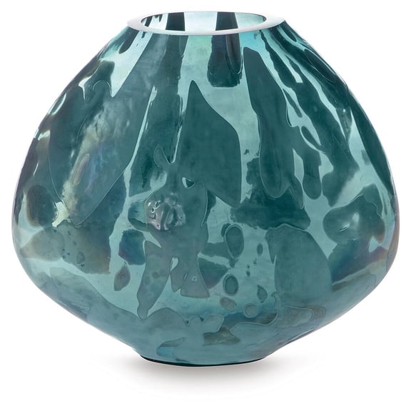 Signature Design by Ashley Cartshaw 6.63" Glass Vase, Iridescent Teal Finish