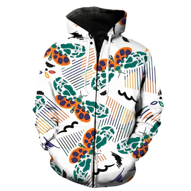 Sudadera con capucha y cremallera para hombre, diseño de mariposa de dibujos animados, divertida y genial, para primavera, informal, para adolescentes, con capucha, estampado 3D, estilo Harajuku, unis