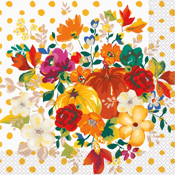 Pioneer Woman Fall Pumpkin Polka Dot Paper Dinner Napkins, 8 in, 20ct