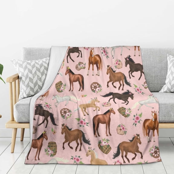 Horse Throw Blanket 50"x40" Fuzzy Soft Cozy Horses Blankets Soft Throws Warm Lightweight Plush Fleece Throw Blanket for  Men Women Gift Bed Couch Sofa