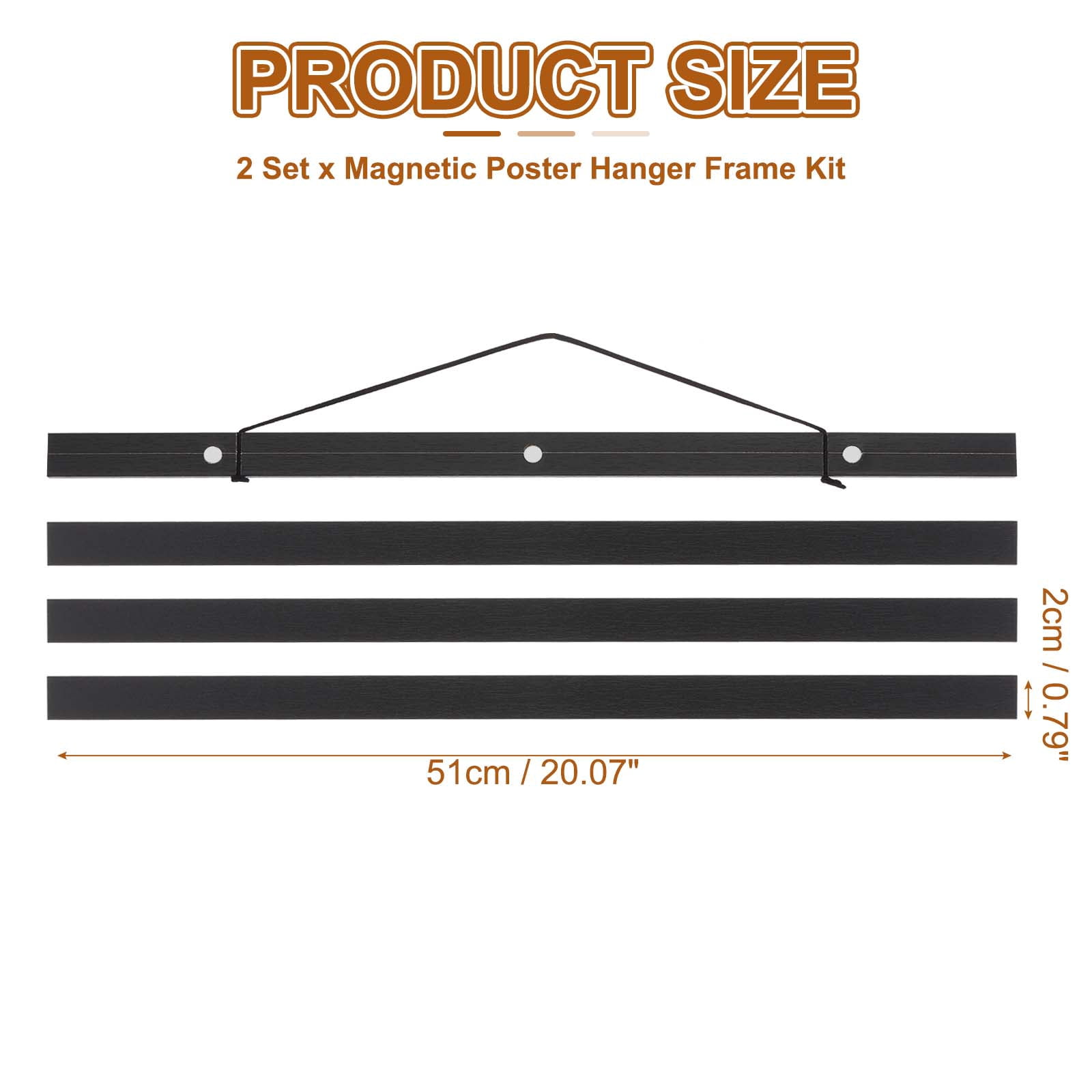 Uxcell 2 Set Magnetic Poster Hanger Frame, 20.07 inch Wide Hanging Kit, Black