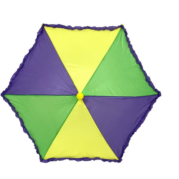 Mardi Gras Spot Purple, Green and Gold Umbrella with Purple Ruffle 14.5" (Each)