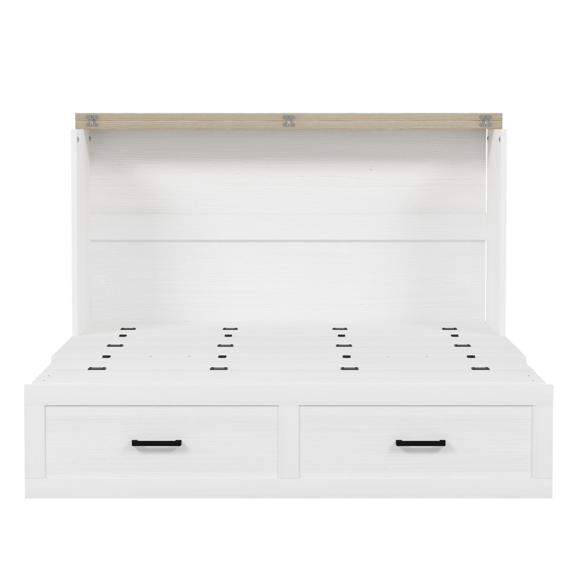 Noble House Queen Size Farmhouse Murphy Cabinet Bed with Charging Station and Storage Drawer, Foldable Platform Bed,White