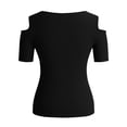thumbnail image 6 of Htigea Women's Cold Shoulder Short Sleeve Tops Chains V-Neck T-Shirts Summer Trendy Going Out Club Tees Black S, 6 of 8