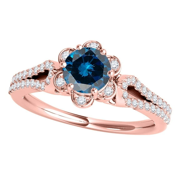 Mauli Jewels Engagement Rings for Women 0.50 Carat Halo Blue Diamond Engagement Ring 4 prong 14K Solid Rose Gold