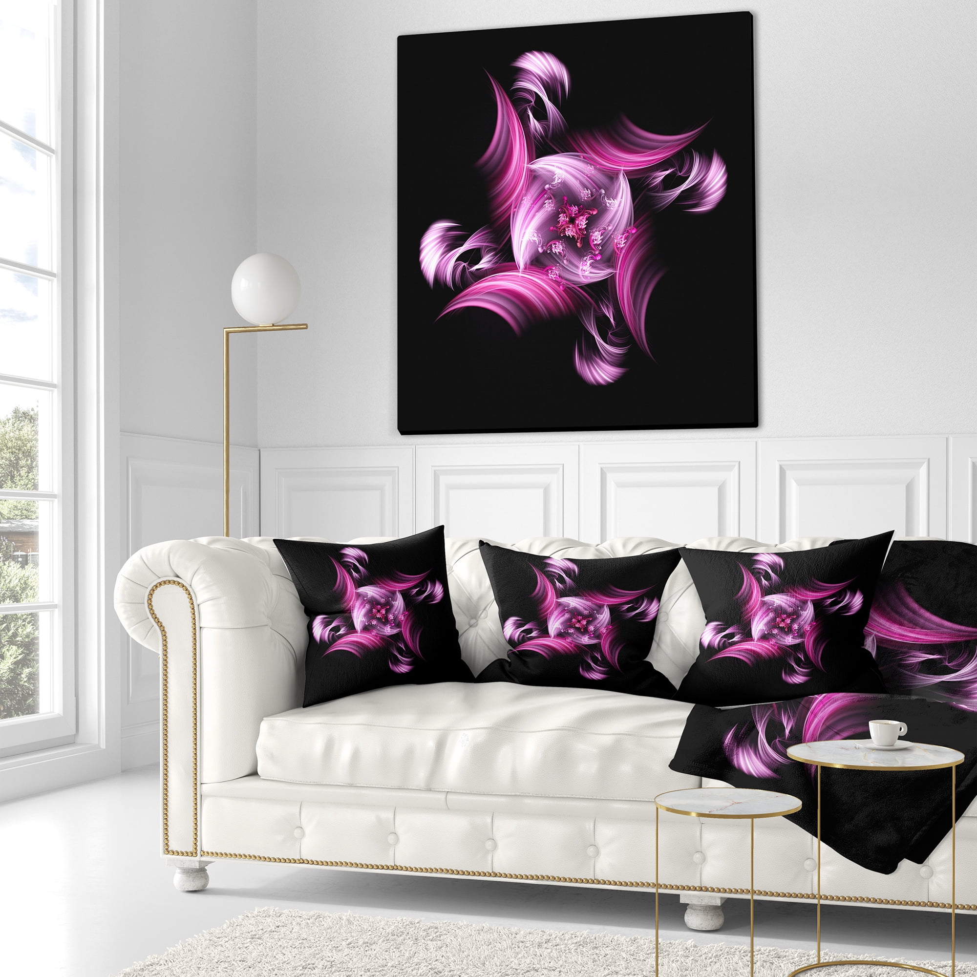 Designart Rotation of Small World Purple in Black - Floral Throw Pillow - 16x16