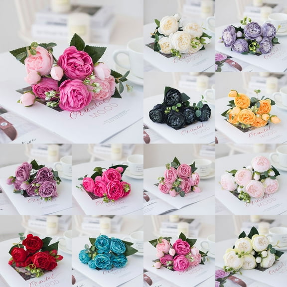Happy date 2 Bouquets Artificial Flowers, Fake Peony Silk Hydrangea Bouquet Decor Plastic Carnations Realistic Flower Arrangements Wedding Decoration Table Centerpieces