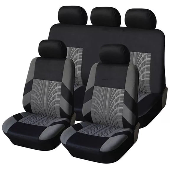 9pcs Car Seat Covers Full Set Front Split Rear Bench For Car Universal Cloth SUV Sedan Van Automotive Interior Covers Gray