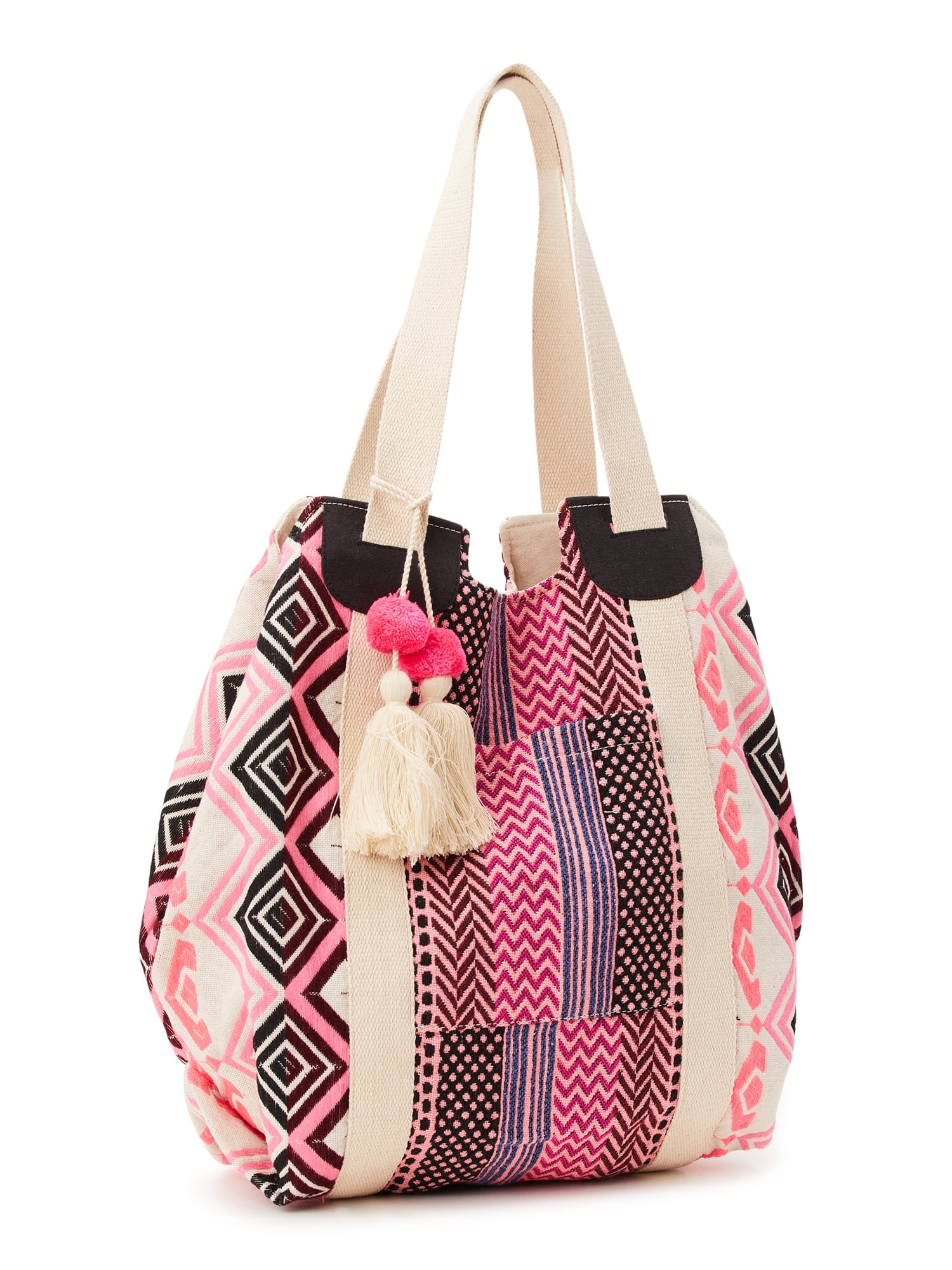 No Boundaries Women's Woven Beach Tote Handbag, Pink - Walmart.com