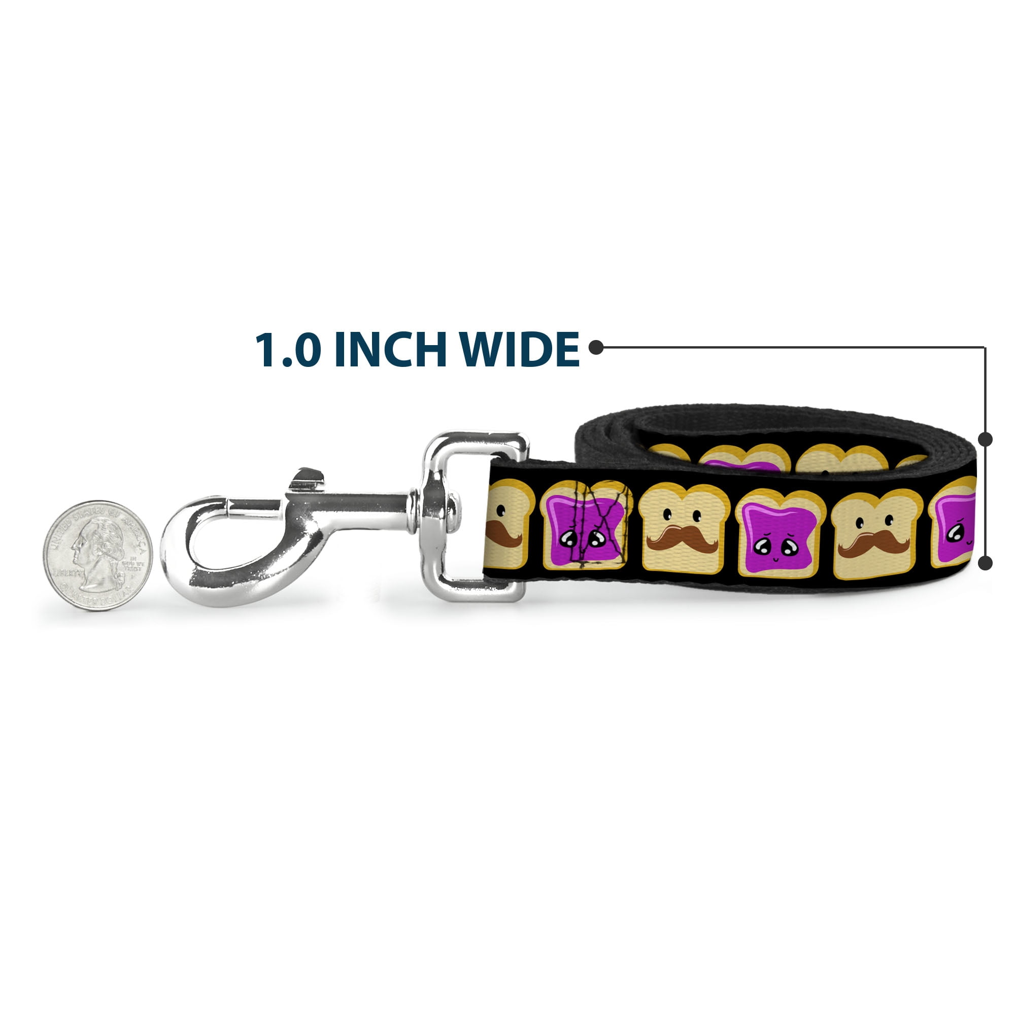 Buckle-Down Pet Leash, Dog Leash, Peanut Butter Mustache Jelly, 6 Feet Long 1.0 Inch Wide