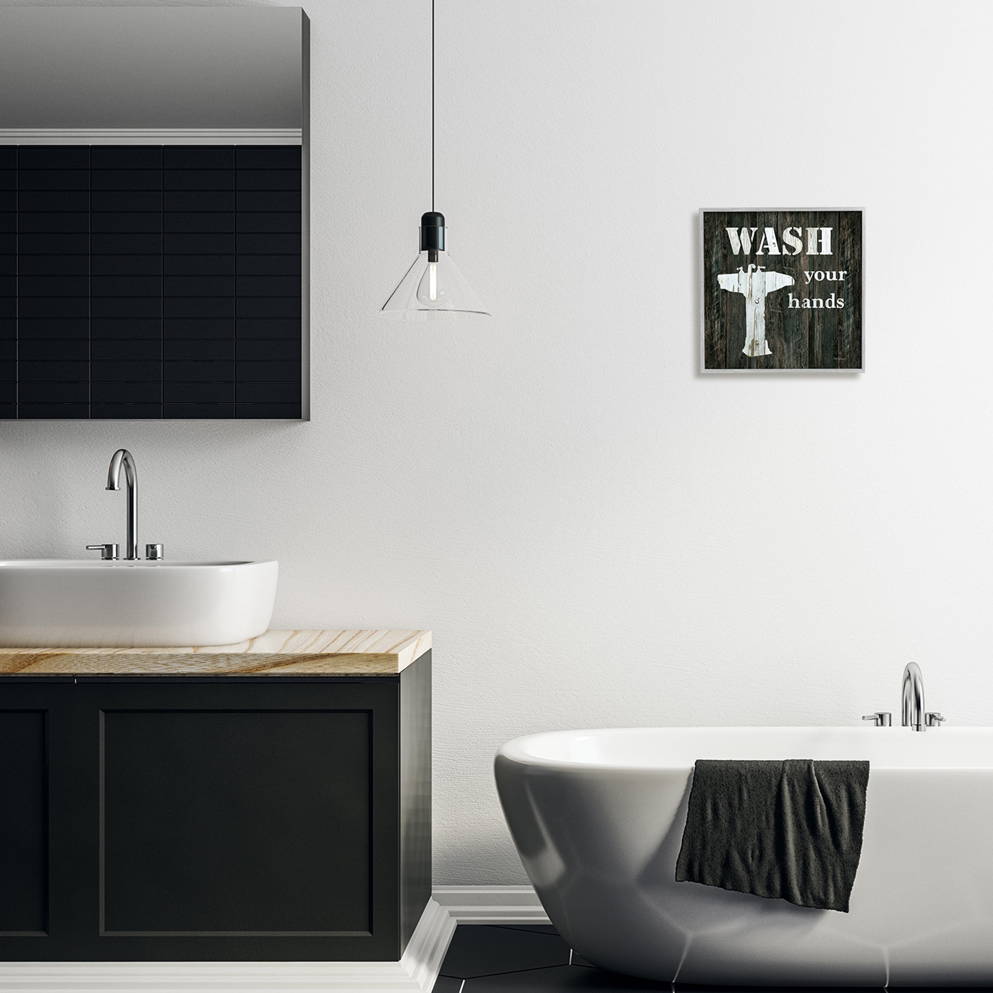 Stupell Industries Wash Your Hands Phrase Rustic Bathroom Sink, 12 x 12, Design by Carol Robinson
